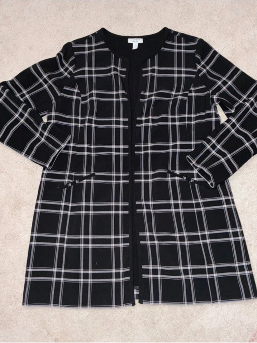 Charter Club Black and White Plaid Open-Front Cardigan